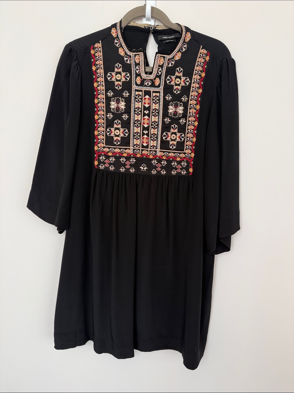 Isabel Marant Black Mini Dress with Multicolor Embroidered Bib